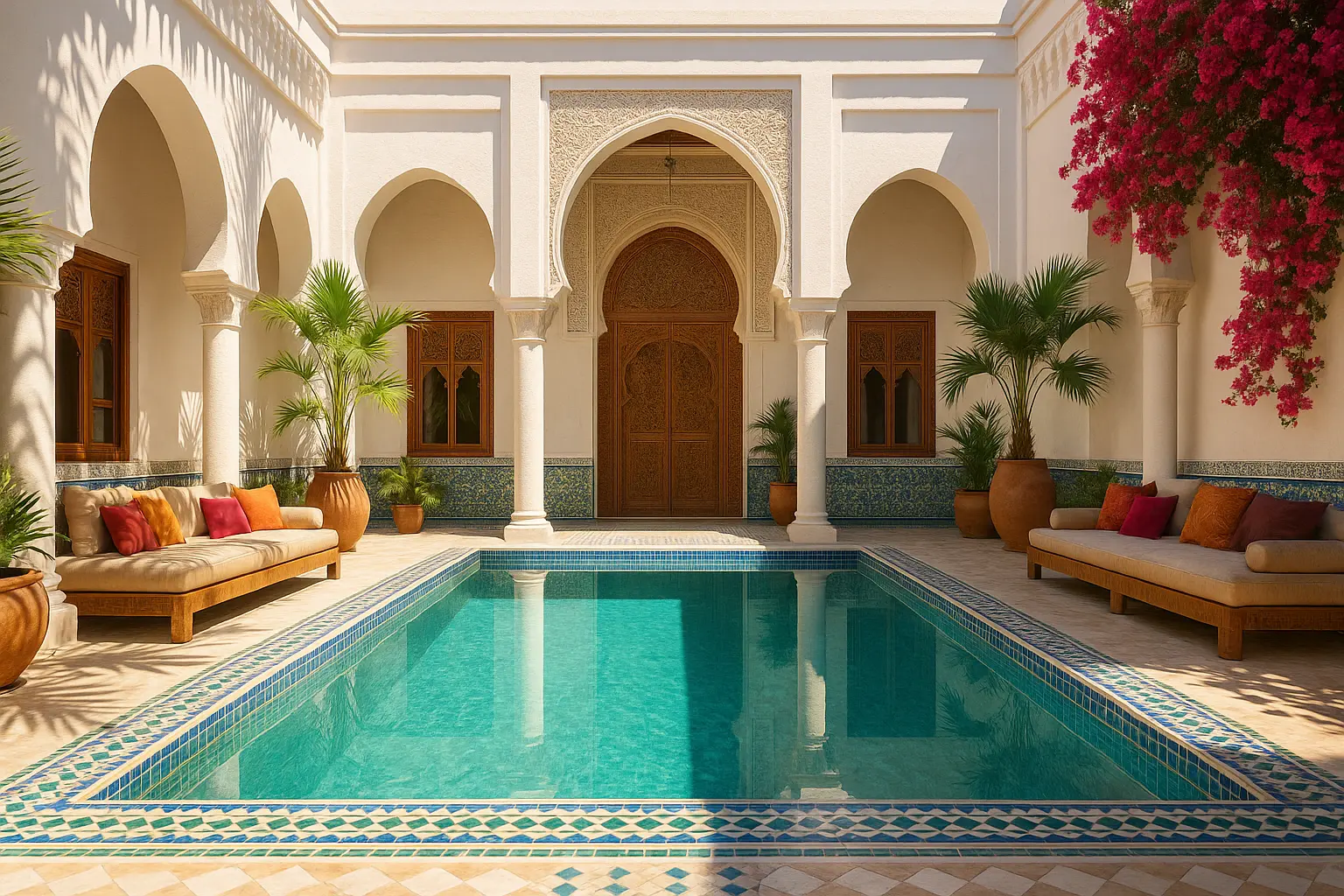 Piscine d'un riad de luxe au Maroc