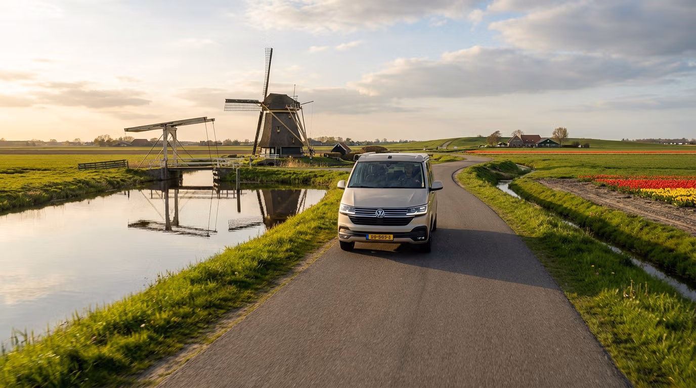 golden-hour-drive-dutch-windmills-canals-and-tulips Planifiez votre road trip pays bas parfait : itinéraires 7 à 10 jours, budget et conseils van. Découvrez nos astuces pour un voyage réussi.