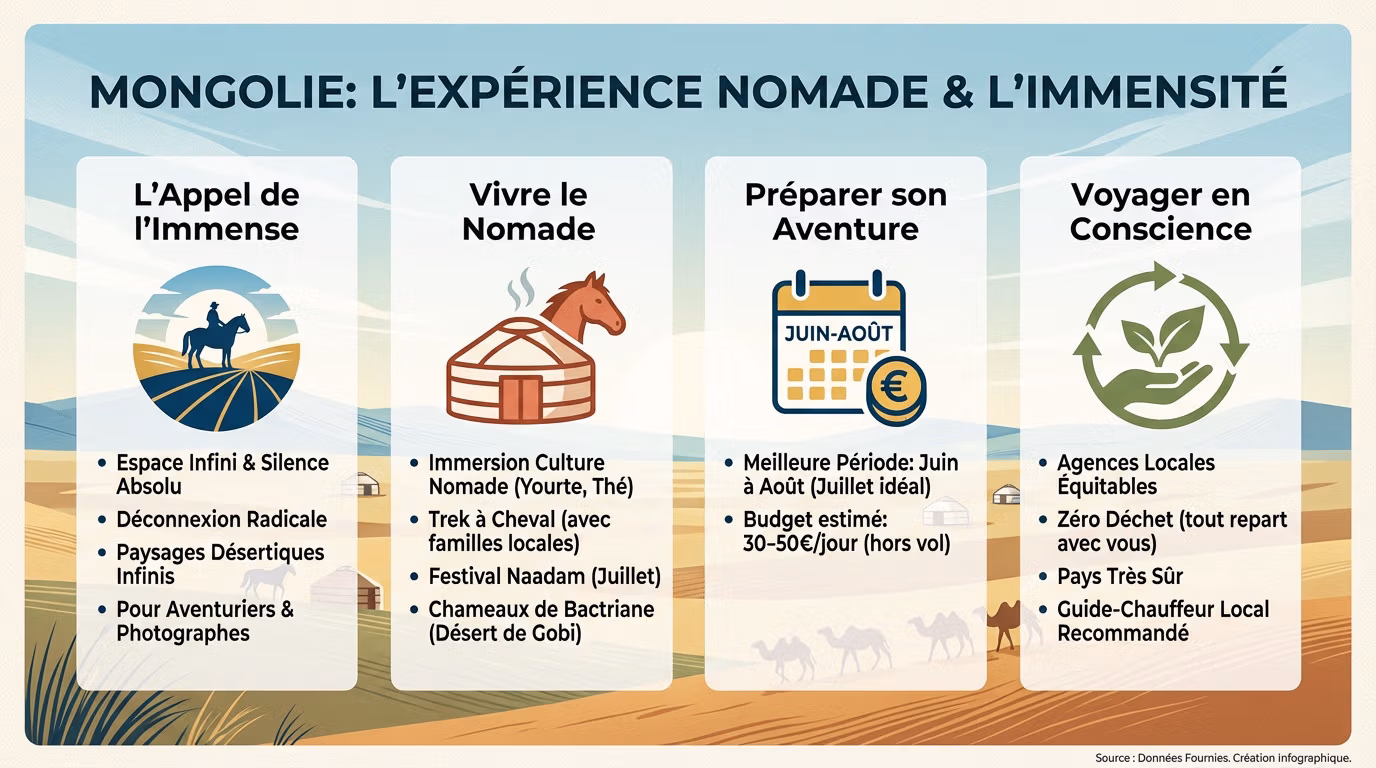 Yourte traditionnelle mongole isolée dans l'immensité des steppes sous un ciel dégagé