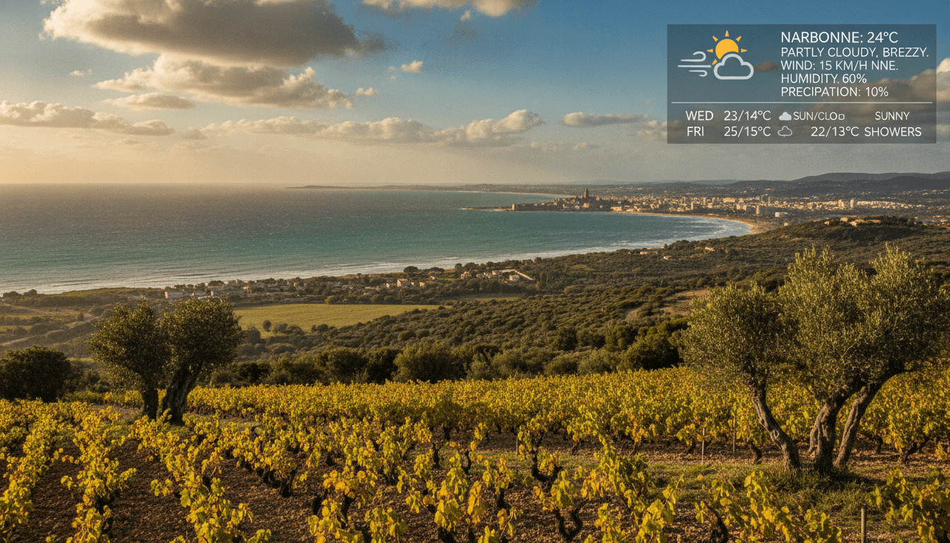 découvrez les tendances météo et les prévisions détaillées pour narbonne et sa région. restez informé des conditions climatiques pour planifier vos activités en toute sérénité.
