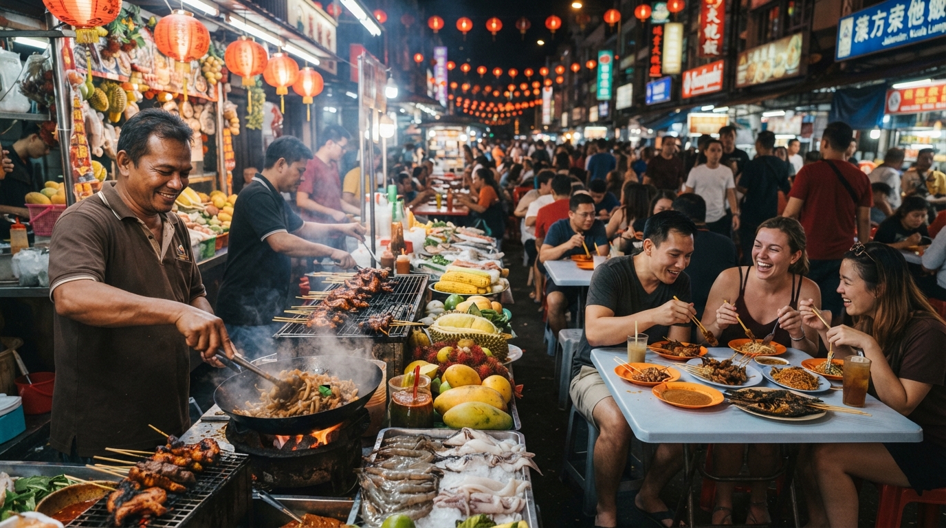 explorez jalan alor, haut lieu de la street food à kuala lumpur : spécialités malaisiennes, saveurs authentiques et ambiance animée vous attendent.