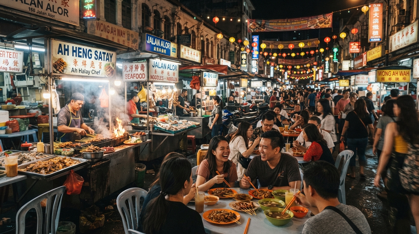 découvrez jalan alor, le paradis de la street food à kuala lumpur : spécialités locales, saveurs malaisiennes et ambiance animée au cœur de la ville.